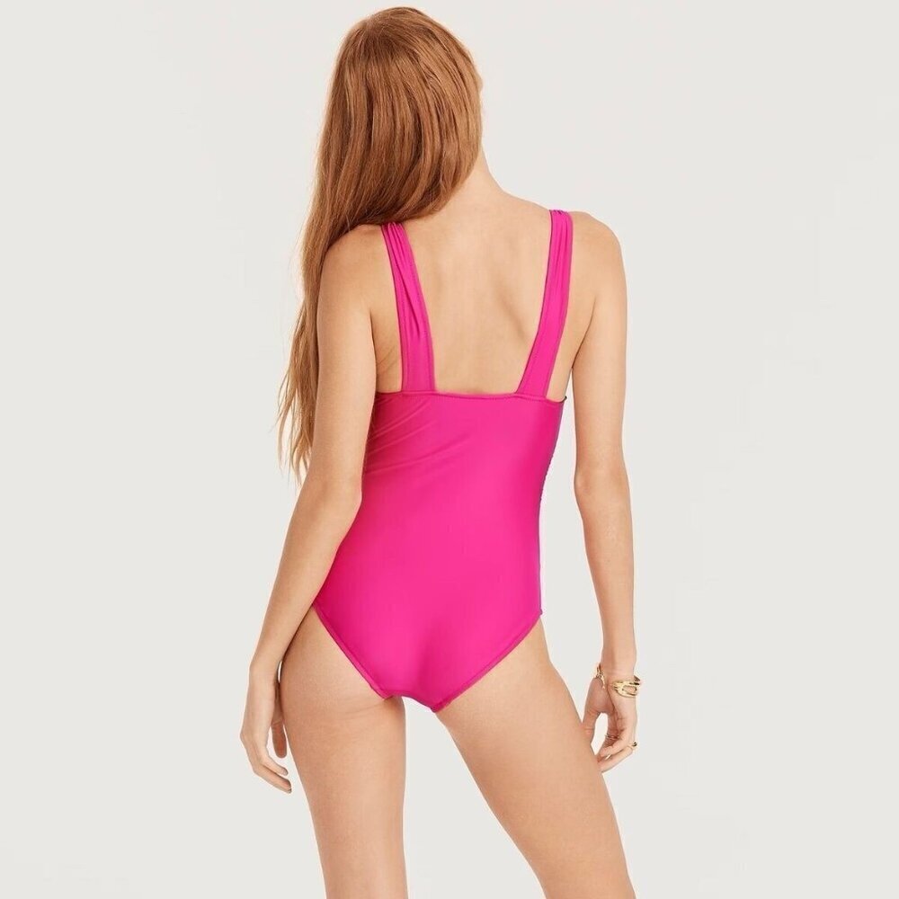 J Crew Womens Ruched V-neck One Piece Swimsuit Sz 4 Radiant Fuchsia Pink $118 - Picture 5 of 6
